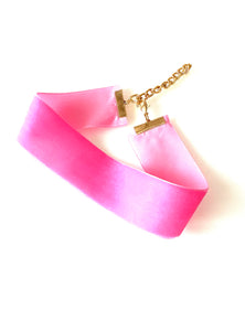Wide Pink Velvet Choker Necklace