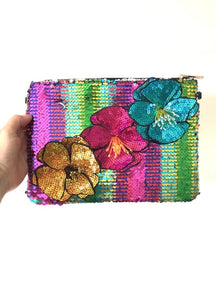 Rainbow Floral Sequin Clutch Bag