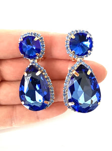 Clip On Blue Jewel Teardrop Earrings