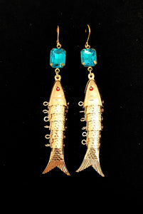 Turquoise and Gold Fish Earrings