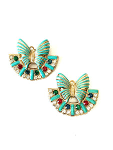 Clip On Turquoise Vintage Butterfly Earrings