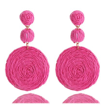 Load image into Gallery viewer, Pink Rattan Disc Earrings
