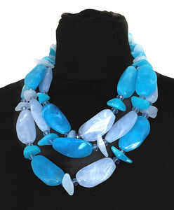 Chunky Blue Bead Three Tier Statement Necklace