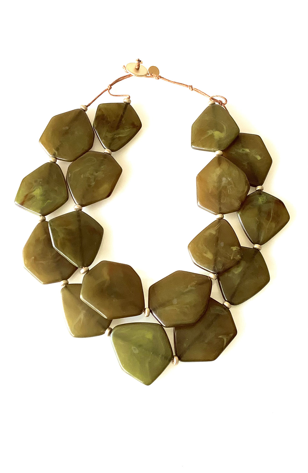Khaki Green Two Row Acrylic Bead Necklace