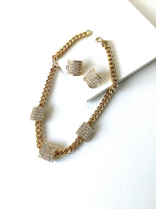 Gold and Crystal  Vintage Choker Necklace Set