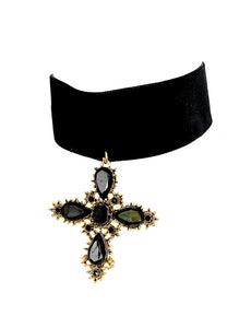 Black Cross Velvet Choker Necklace