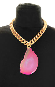 Pink Agate Slice Chain Necklace