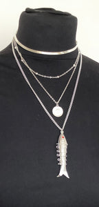 Silver Layered Fish Charm Necklace