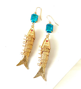 Turquoise and Gold Fish Earrings