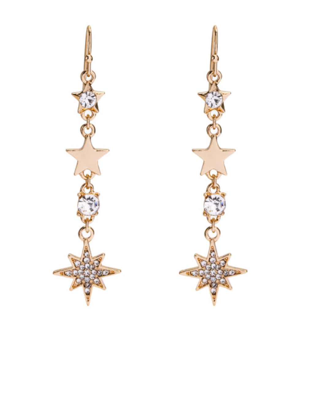 Gold Crystal Celestial Star Earrings
