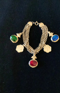 Vintage Multi Coloured Jewel Charm Bracelet
