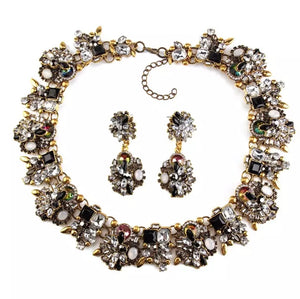 Black Crystal Jewelled Statement Necklace Set