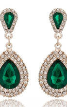 Load image into Gallery viewer, Emerald Green Crystal Teardrop Prom Earrings

