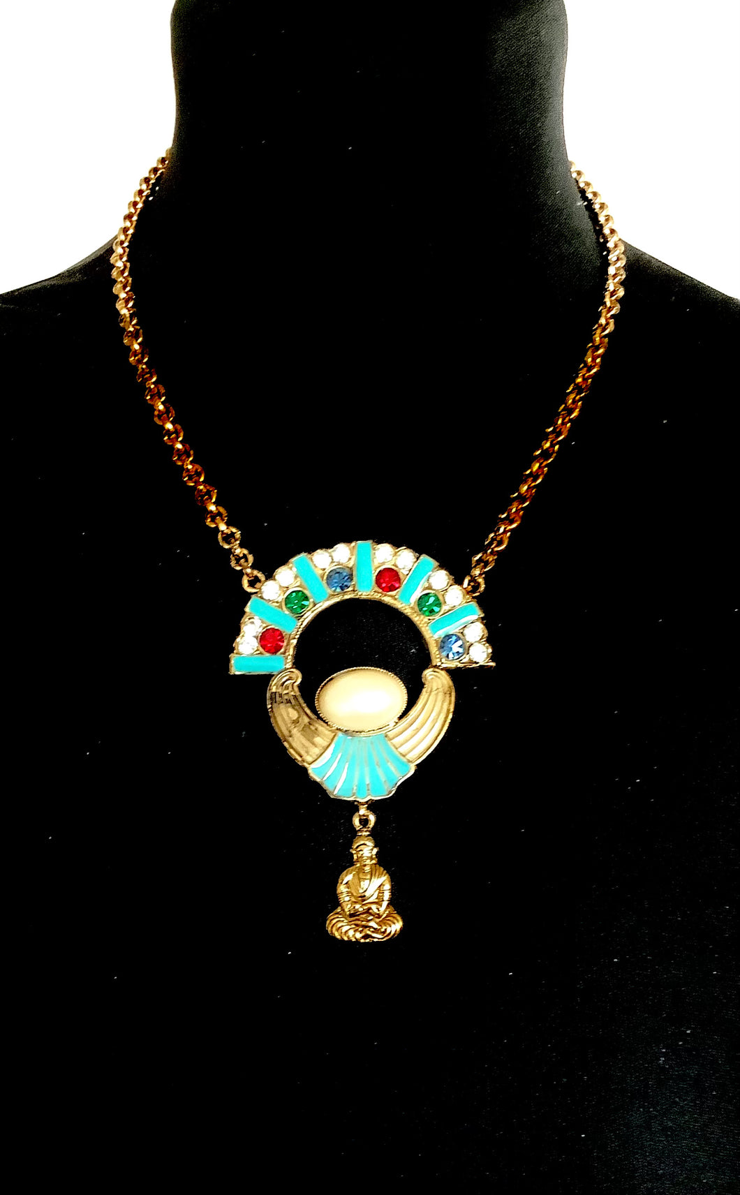 Vintage Turquoise Jewelled Buddha Boho Pendant Necklace