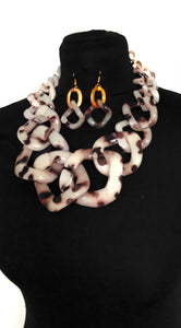 Leopard Print Chunky Chain Necklace and Earrings Set
