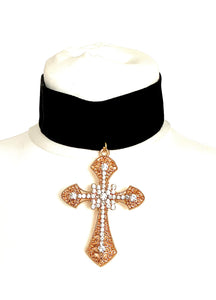 Cross choker necklace gold deals