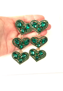 Emerald Green Jewelled Heart Statement Earrings