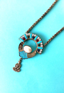 Vintage Turquoise Jewelled Buddha Boho Pendant Necklace