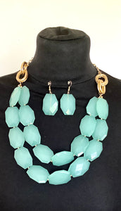 Mint Green Bead Necklace and Earrings Set