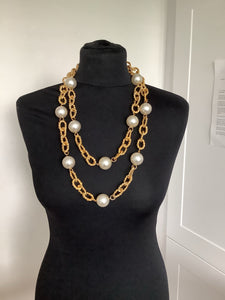Gold and Pearl Double Chain Necklace