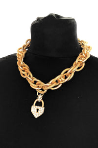 Chunky Gold Crystal Padlock Chain Necklace