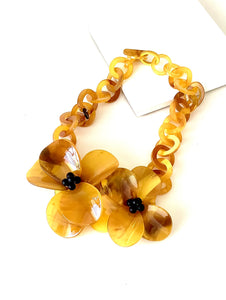 Yellow Acrylic Floral Statement Naecklace