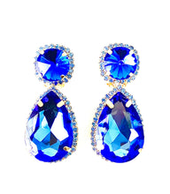 Load image into Gallery viewer, Clip On Blue Jewel Teardrop Earrings
