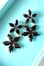 Load image into Gallery viewer, Black Floral Jewel Drop Earrings
