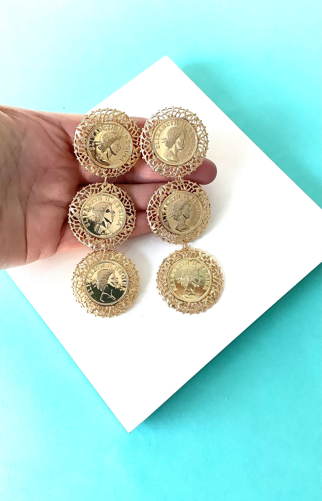 Clip On Gold Coin Statement Earrings