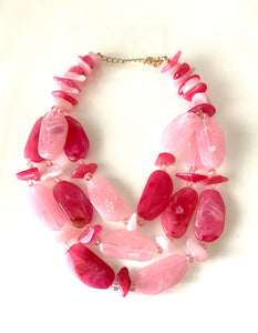 Chunky Pink Three Tier Bead Statement Necklace