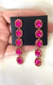Cerise Pink Crystal Jewelled Statement Earrings