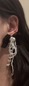 Black Bow and Pearl Drop Earrings