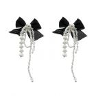 Black Bow and Pearl Drop Earrings
