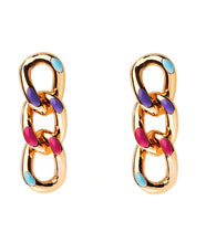 Load image into Gallery viewer, Shiny 14K gold and Multi Colour Chain Earrings
