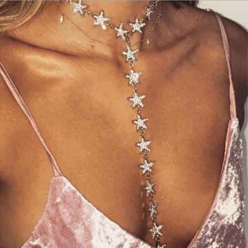 Gold Crystal Star Drop Florida Man Choker Necklace