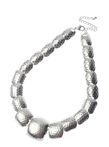 Silver Hammered Style Statement Necklace