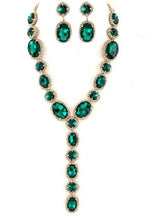 Load image into Gallery viewer, Emerald Green and Crystal  Statement Necklace and Earrings Set
