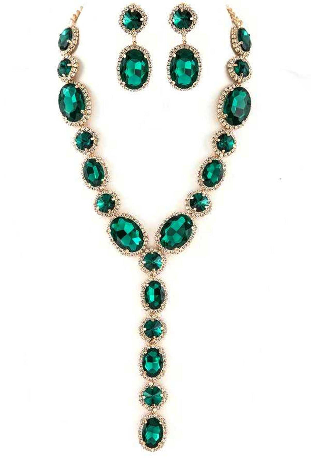 Emerald Green and Crystal  Statement Necklace and Earrings Set