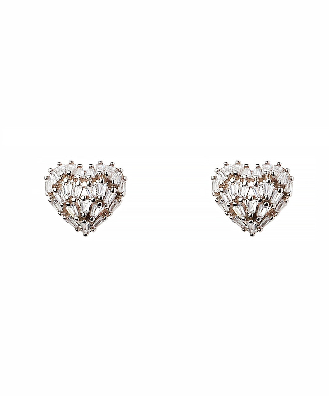 Silver Crystal Heart Stud Earrings