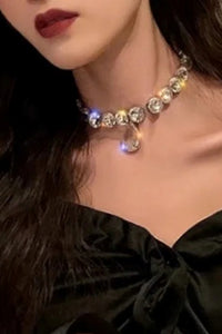 Chunky Silver Crystal Choker Necklace