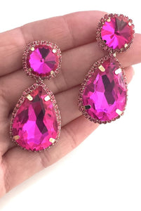 Cerise Pink Teardrop Jewelled Earrings