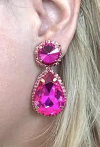 Cerise Pink Teardrop Jewelled Earrings