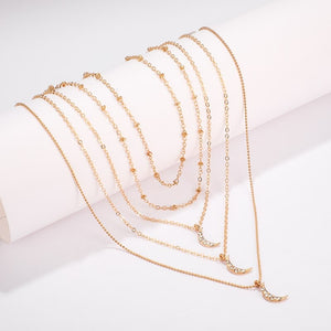 Gold Crystal Half Moon Layered Necklace