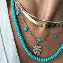 Load image into Gallery viewer, Layered Turquoise  Bead and Gold Leaf Necklace Set
